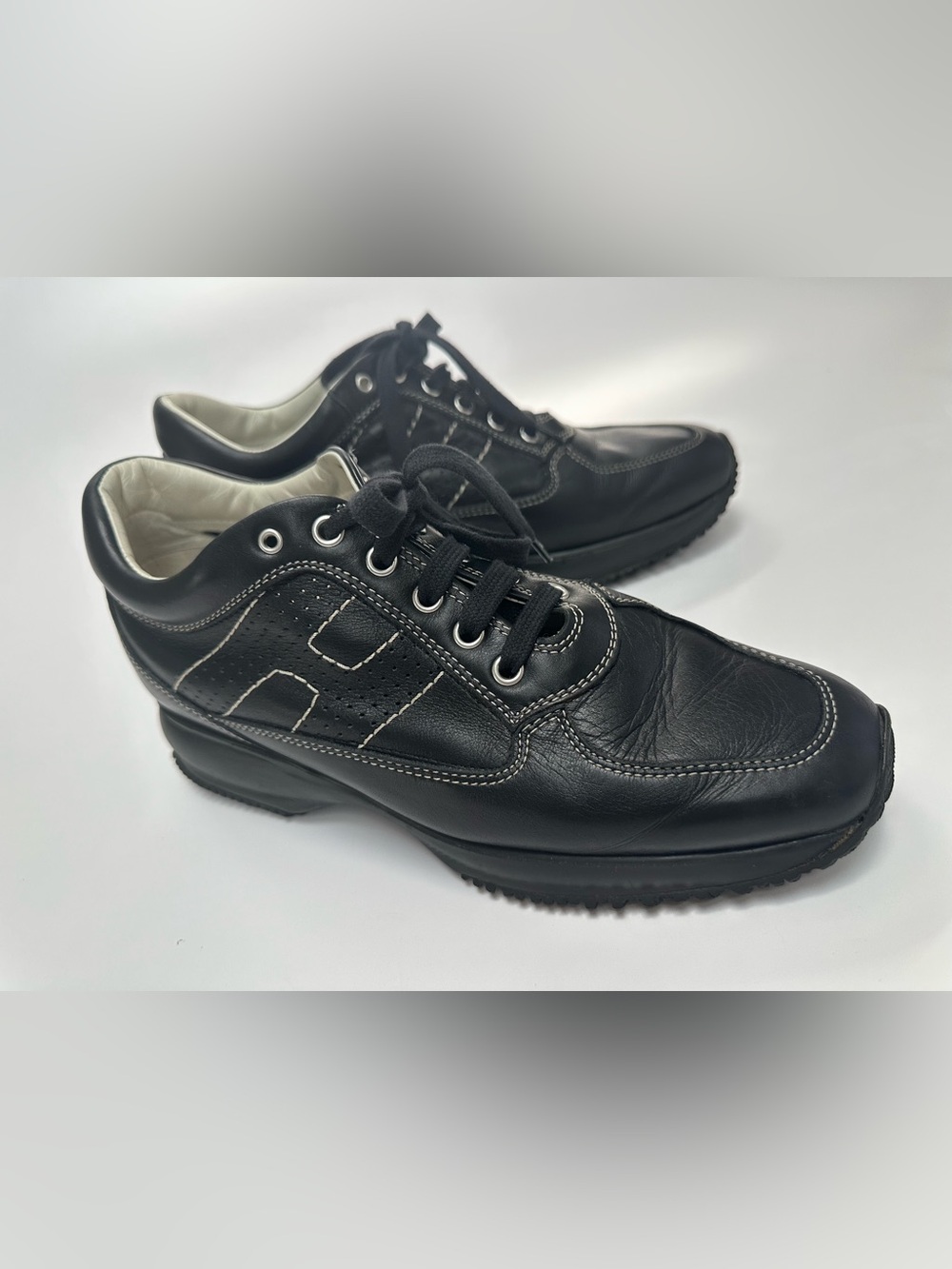 HOGAN Interactive BLACK ANKLE Leather Walk Sports Travel Casual SNEAKERS Sz 9.5